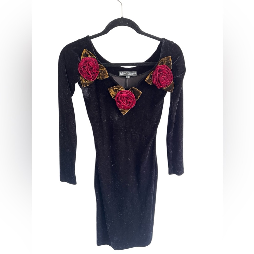 Vintage 1990s Betsey Johnson Velvet Roses Dress, size small